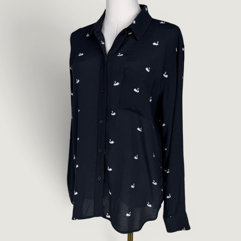 Rails Kate Swans Button Down Shirt Size M Preppy Quirky Whimsical